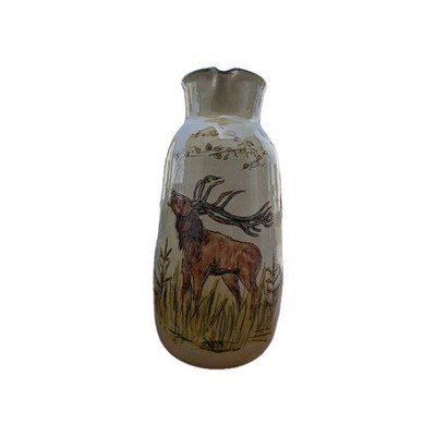 Große Hake's Kandern Keramik Vase Hirschmotiv handbemalt Vintage Jagdmotiv