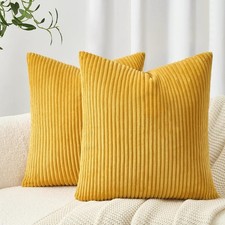 Kissenbezüge 40x40 Gelb Kordsamt gestreift 2er Set Dekokissen Sofakissen