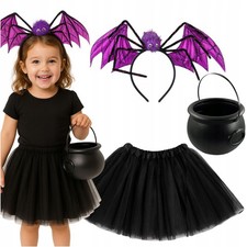 Halloween Fledermaus Kostm Set Tutu Rock Stirnband Krbis Sigkeiten Tasche 3