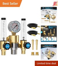 Dual Output Argon Regulator Brass 0-60 SCFH 4500 PSI for MIG TIG Welding