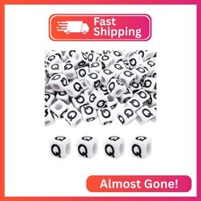 MIIIM 100pcs Pony Beads Letter Q for Keychains Making, 6x6mm Large Hole Square L