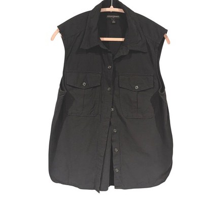 Banana Republic Sleeveless Button Down Vest Large Black Cotton Utility Gorpcore