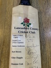 Signed Lancashire County Cricket Club Bat From Early 2000’s. Jimmy Anderson Squa