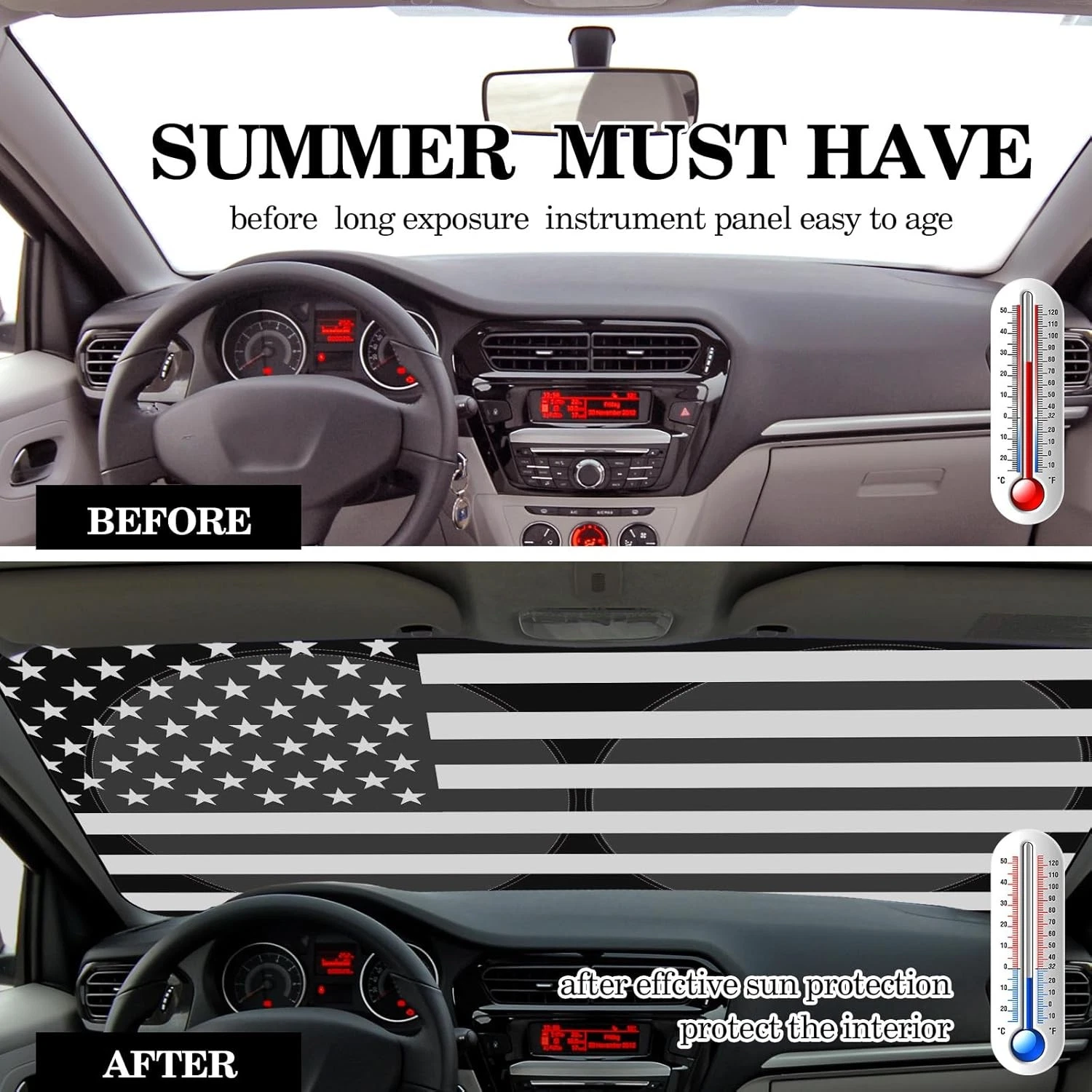 Windscreen Sunshade Foldable Car Front Window Sunshade (Flag Design)