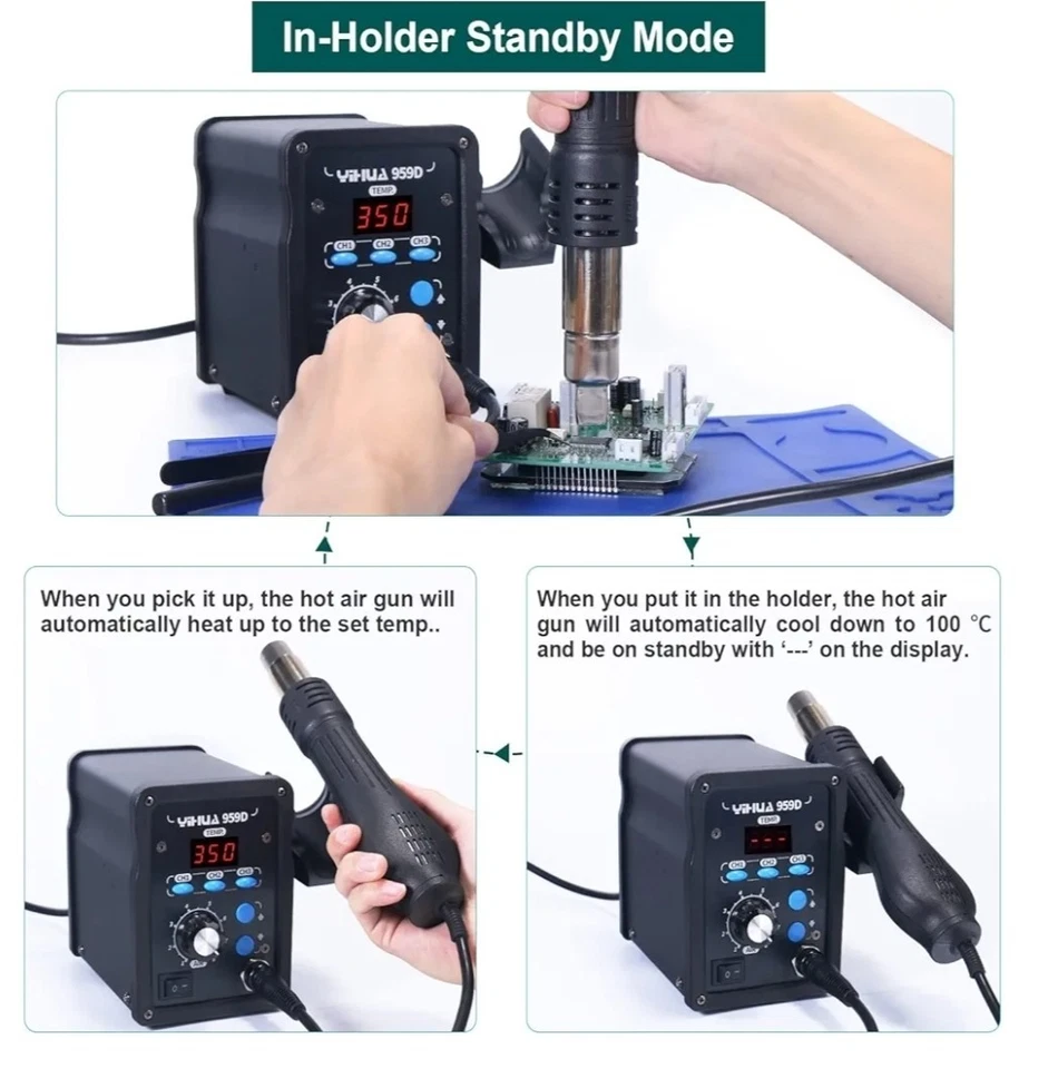 YIHUA 959D-Estación Digital de Retrabajo de Aire Caliente, Alta Potencia con 3 Recuerdos,... Foto 3 de 4