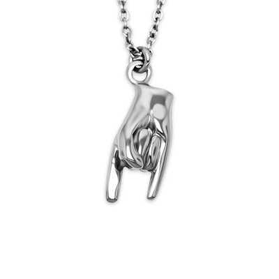 Silver Hand Sign Charm Pendant - 925 Sterling Silver - Good Luck Pendant