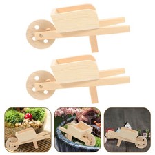  2 pcs Doll House Cart Wheelbarrows Models Mini Wooden Wheelbarrows Miniature