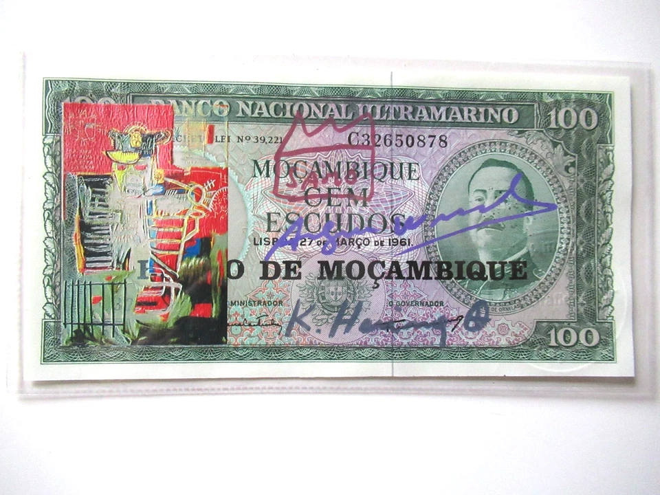A. WARHOL/K. HARING/J. M.BASQUIAT: 100 SCUDI BANKNOTE 3x SIGNIERT, SKIZZIERT