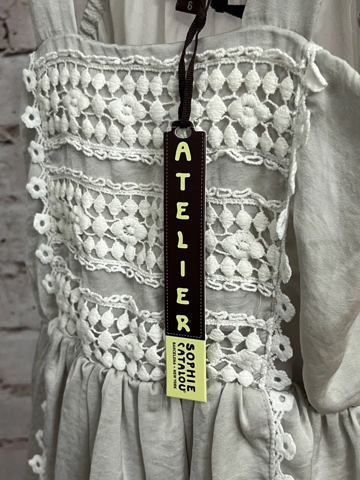 Vestido Sophie Catalou Atelier Boho Bordado Calado Niñas Otoño Midi 6 Tostado Nuevo con Etiquetas Foto 3 de 4