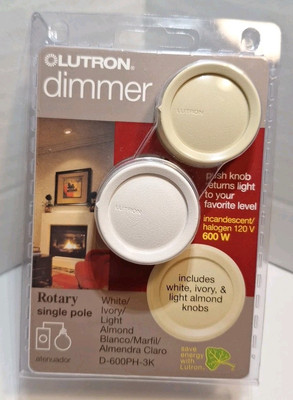 Lutron Dimmers D-600PH-3K 600 W Rotary Single Pole White & Ivory & Light Almond 