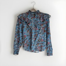 LOFT NWT Floral paisley Ruffle Blue Blouse in size small