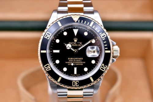 Rolex Submariner Stainless Steel & 18K Gold Watch 16613 2001 Box And Papers