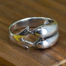Size 7, vintage Sterling silver handmade ring, 925 double dolphin band