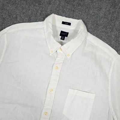 J.Crew Linen Blend Shirt XL Mens White Slim Fit Short Sleeve Button Down