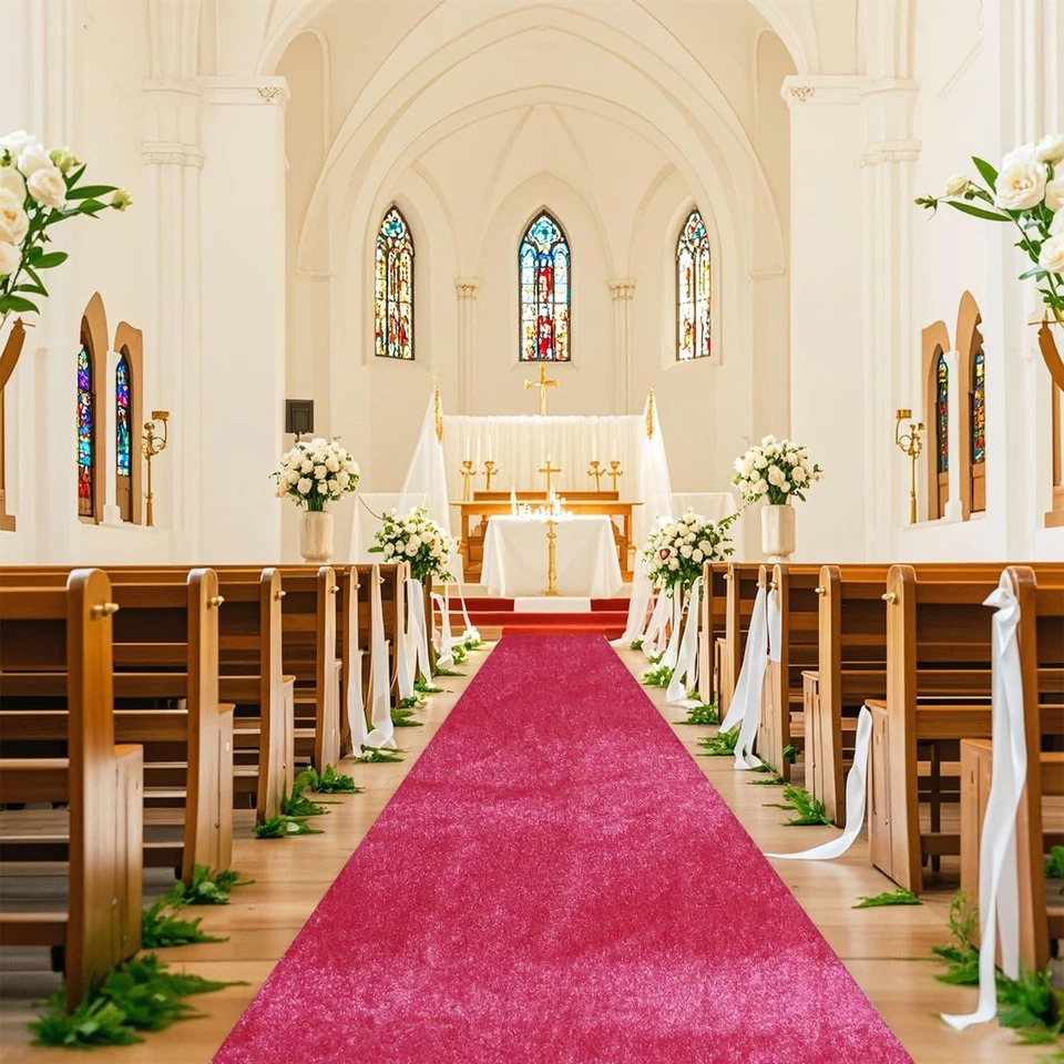 粉色地毯跑步者过道跑步者婚礼仪式 4 英尺 x 25 英尺天鹅绒跑道... — 第 2/4 张图片
