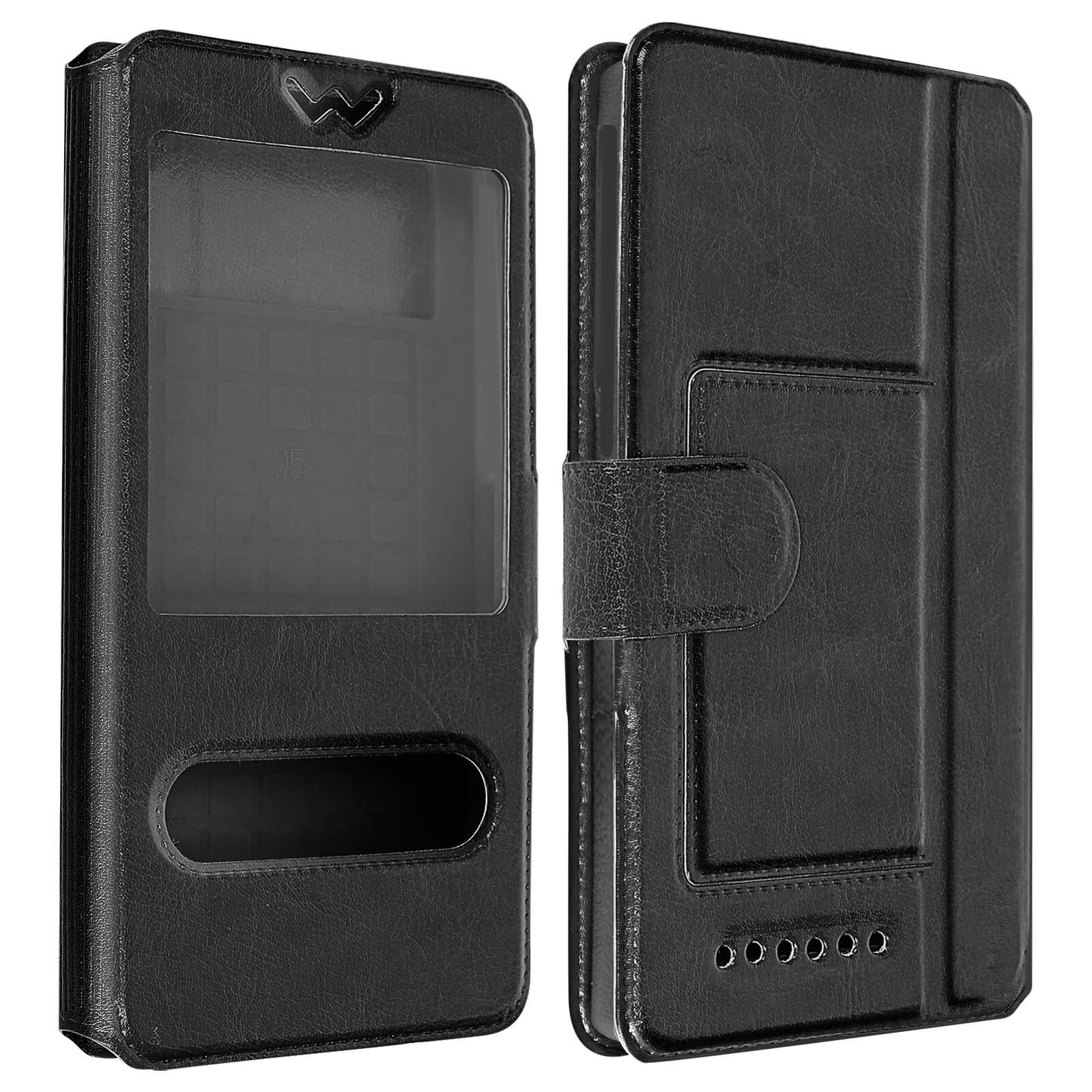 Etui Slim Folio Taille M Avizar avec Double Fenêtre et Support Intégré Noir