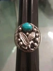 Vintage 925 Sterling Silver Southwestern Turquoise Eagle Ring Sz 10.5 Free Ship