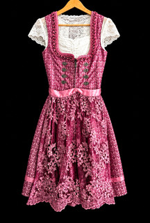 MarJo Glam Collection Dirndl Damen Gr. 36/38 Rosa/Weiß Spitze Jacquard knielang