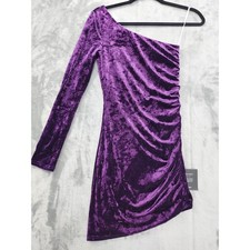 NEW Lulus Dress Womens XS Purple Muse Moment Crushed Velvet One-Shoulder Mini