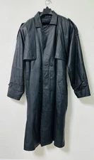 Men’s Vintage Genuine Black Leather  Fleece Lined Trench Coat By Four Star Sz XL