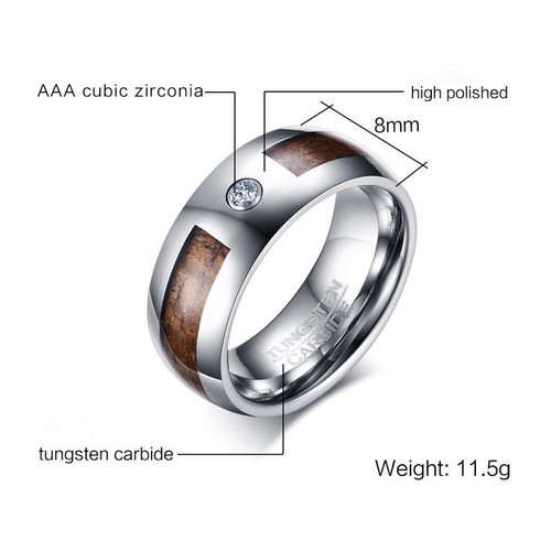 8MM Men's Tungsten Carbide Steel CZ Band Silver Polished Engagement Ring Sz 7-11 - Picture 11 of 12