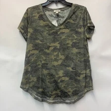 Style & Co Womens L Dark Green Camo Short Sleeve V Neck T Shirt Top NWT CR31
