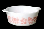 PYREX 472 pink GOOSEBERRY glass CASSEROLE round 1 1/2 PINT U.S.A. no lid
