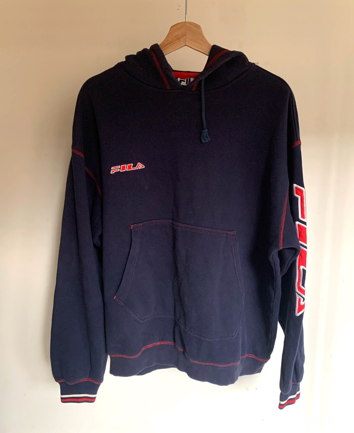 Felpa girocollo FILA L vintage usata anni 90 blu navy sportswear streetwear