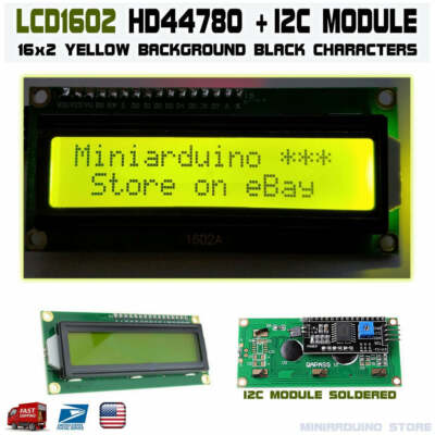 LCD 1602 yellow 16x2 HD44780 + IIC I2C Serial Interface Module Display LCD1602