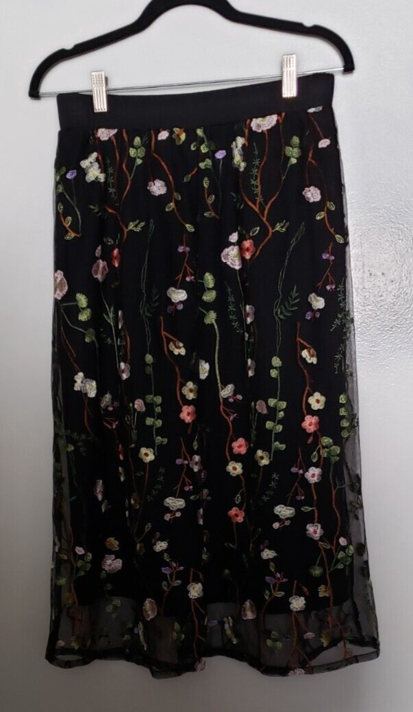 Worthington Women's Black Sheer Floral Overlay Skirt S | eBay