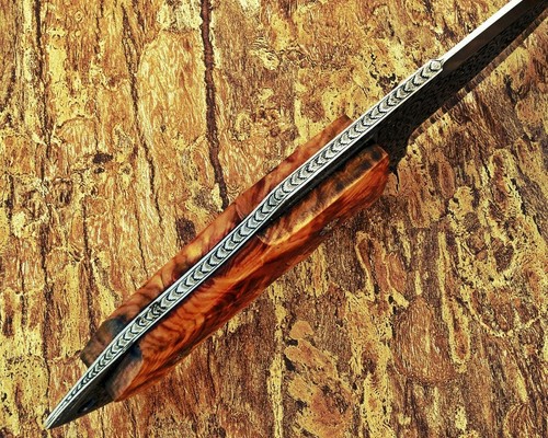 D2 STEEL CUSTOM HAND ENGRAVED HUNTING BOOT DAGGER KNIFE WOOD GRIP - Foto 9 di 9