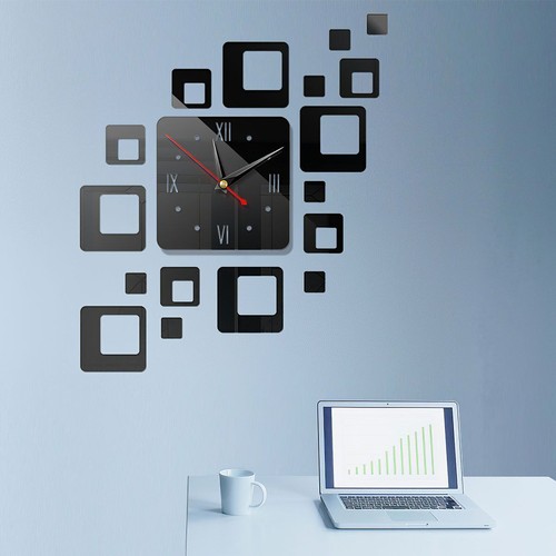 3D DIY Large Number Mirror Wall Clock Sticker Square Heart Decor for Home Office - Picture 13 of 19