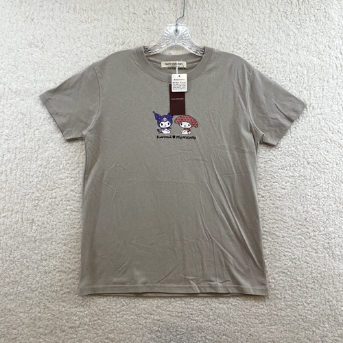 NEW NWT Sanrio My Melody Kuromi T-Shirt Medium Grey Embroidered Kawaii Japan - 第 1/9 張圖片