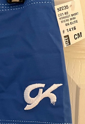 GK BLUE CHILD MEDIUM MICRO MINI NYLON/SPANDEX GYMNAST DANCE WORKOUT SHORTS CM - Picture 2 of 7