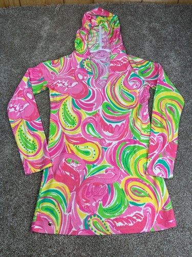 Lilly Pulitzer Hoodie Womens Terry Cloth Flamingo Floral Cover Up Size X-Small