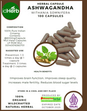 100 CAPSULES ASHWAGANDHA WITHANIA SOMNIFERA NATURAL ORGANIC HERBAL HERBS