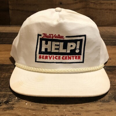 Vintage True Value Hat Snapback Cap Mens White Service Center HELP! 90s - READ
