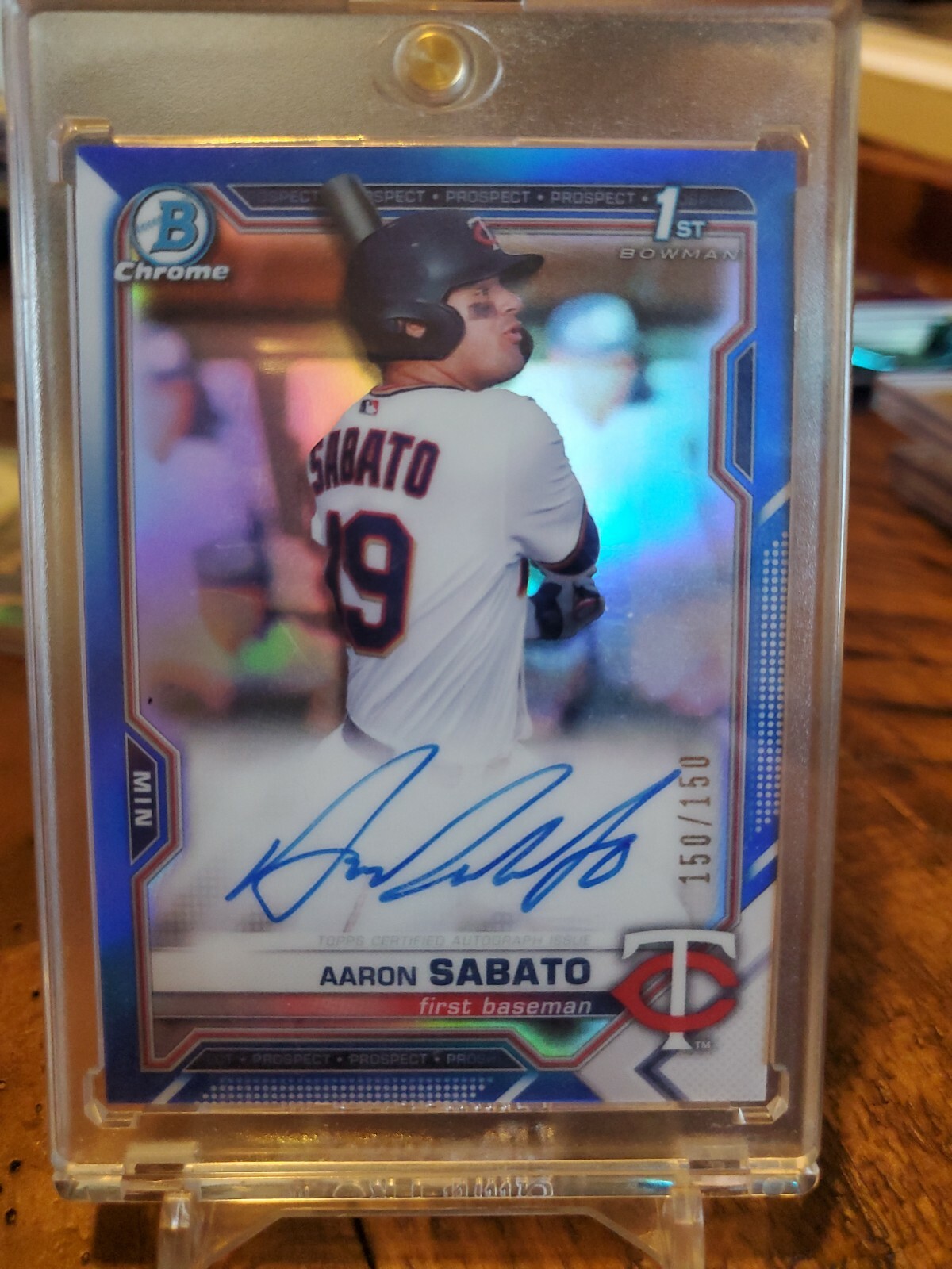 Aaron Sabato 2021 Bowman Chrome TRUE Blue Refractor Auto /150 Twins SP RC