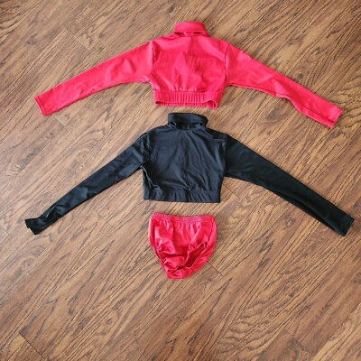 Cheerleader Uniform Crop Top Mock Turtleneck Under Shorts Girl M Red Black Dance