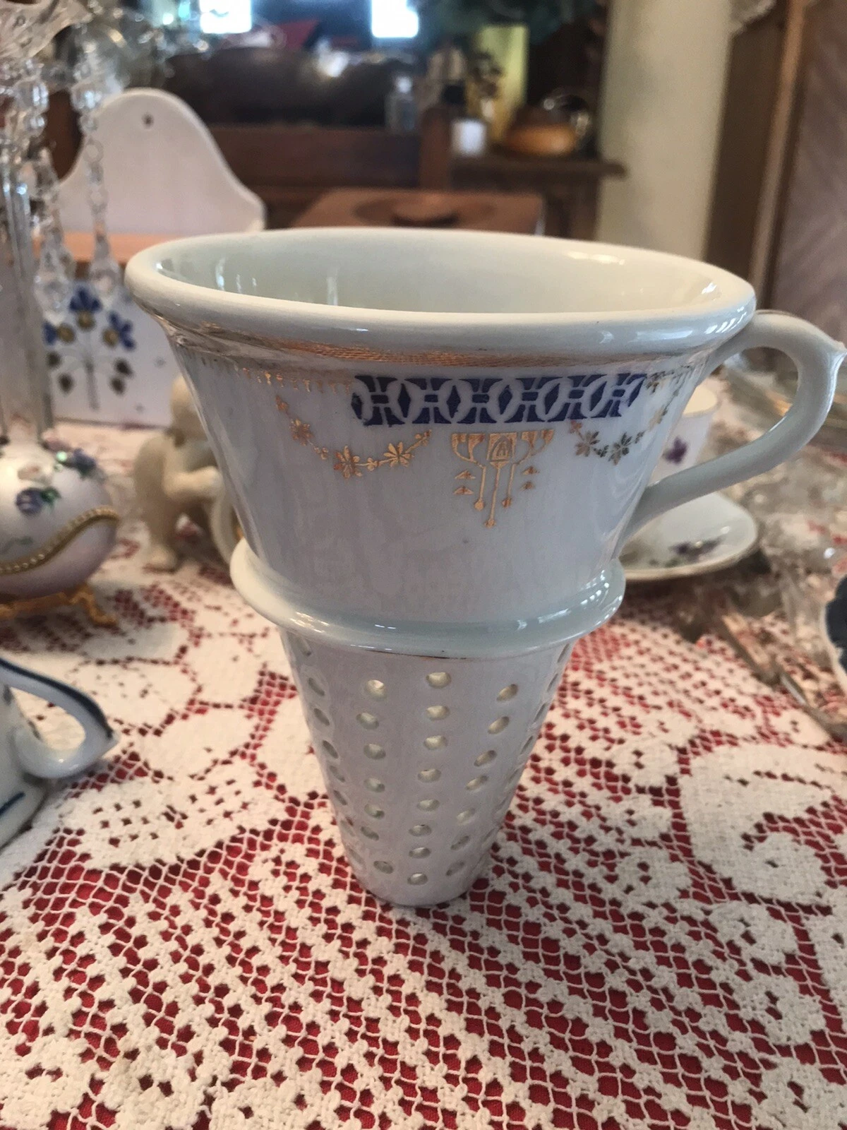 ANTIQUE PORCELAIN FUNNEL,TEA STRAINER, COLANDER -6” Long
Opens in a new window or tab
