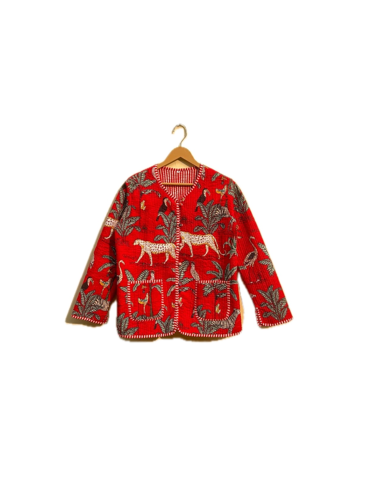 Indian Red Tiger Printed Cotton Quilted Unisex Jacket Women's Clothing Jacket AU