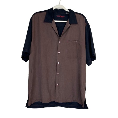 Tori Richard Mens Silk Shirt Embroidered Guitar Black Brown Two Tone Music Sz M - Picture 2 of 6