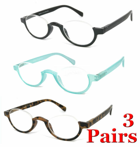 1 or 3 Pair Half Moon Colorful Frame Full Lens Reading Glasses Spring Hinges - Picture 17 of 30