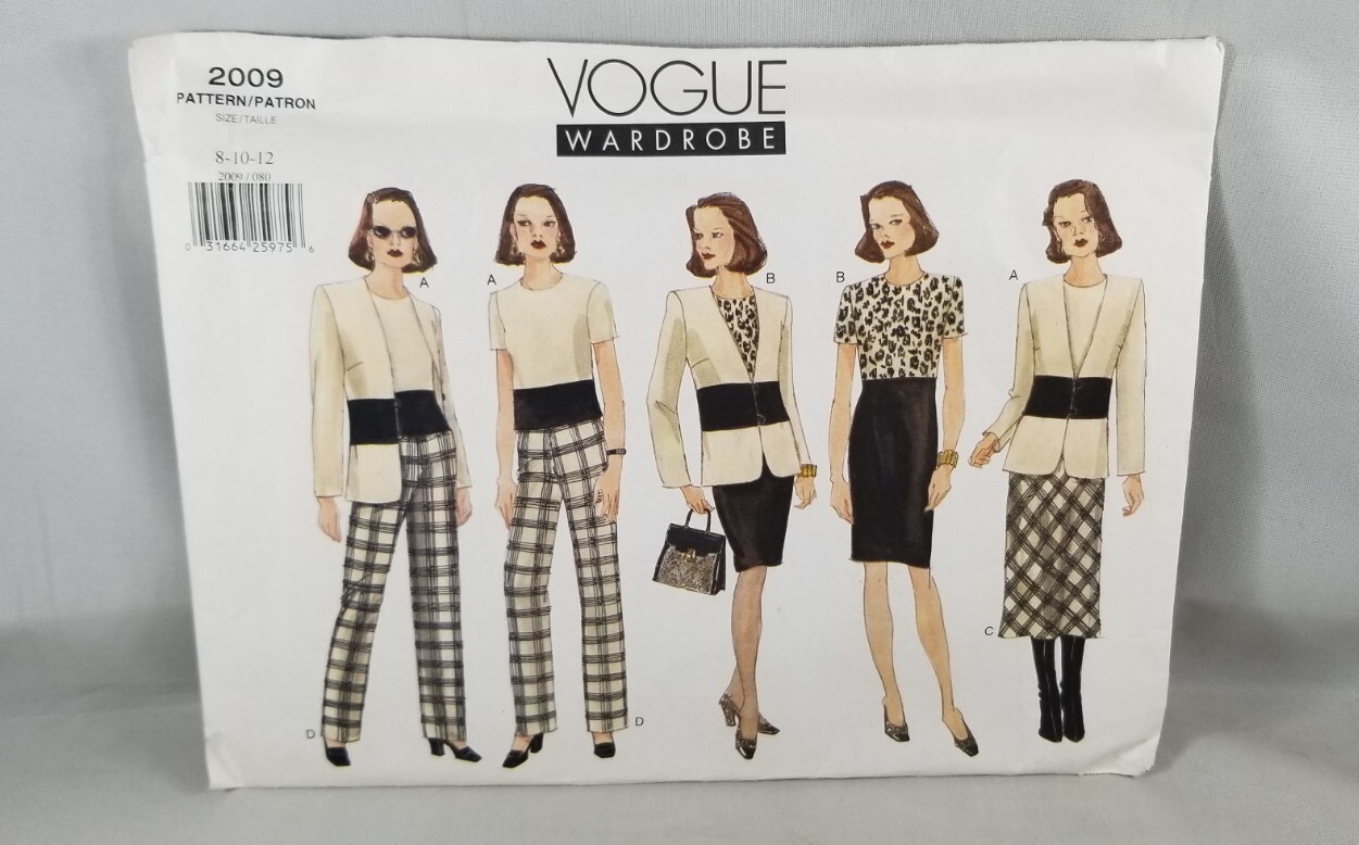 Vogue Wardrobe Jacket Dress Top Pants Sewing Pattern 2009 Size 8-10 ...