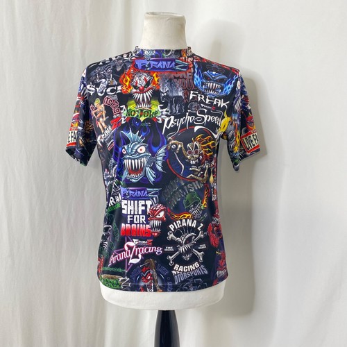 Boy’s Medium Shirt Psycho Speed Multicolor Graphic Print Short Sleeve High Neck - Picture 2 of 9