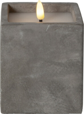 STAR LED Wachs Kerze Zement 8,5 x 10cm grau Batterie Timer 2x AA grau warmweiß