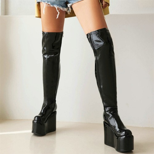 High Heel Platform Pumps Women Patent Leather Over the Knee Boots Creepers Zip - Picture 7 of 14