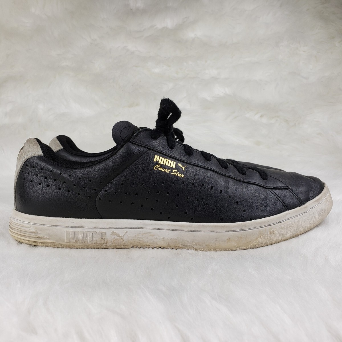 PUMA 359977-07 Black Leather Court Star Sneakers Mens Size 