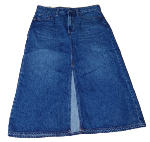 OLD NAVY WOMENS SIZE 12 MAXI FRONT SLIT BLUE JEAN SKIRT HIGH WAIST COTTON