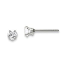 Stainless Steel Polished 4mm Heart CZ Stud Post Earrings